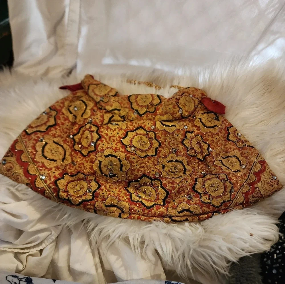 Vintage Mr. John Boho Tapestry Hobo Bag Gold Chain Strap Beaded Floral Satchel